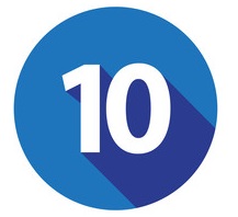 The number 10 is in a blue circle with a long shadow .
