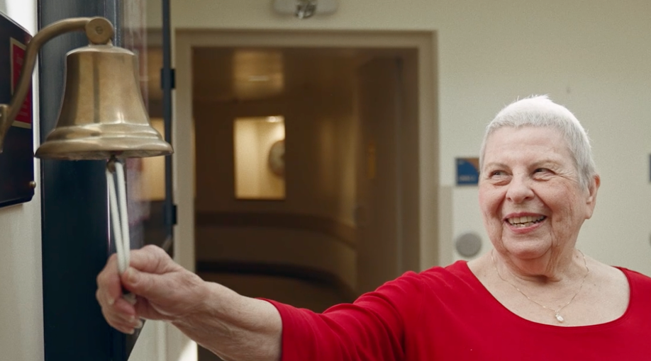 Patient ringing bell after finishing cancer treatment