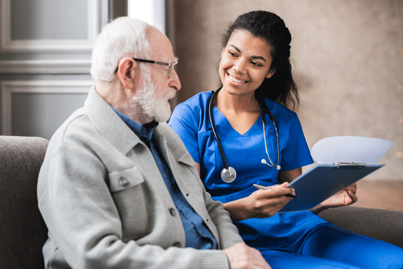 Patient looking at medical forms.