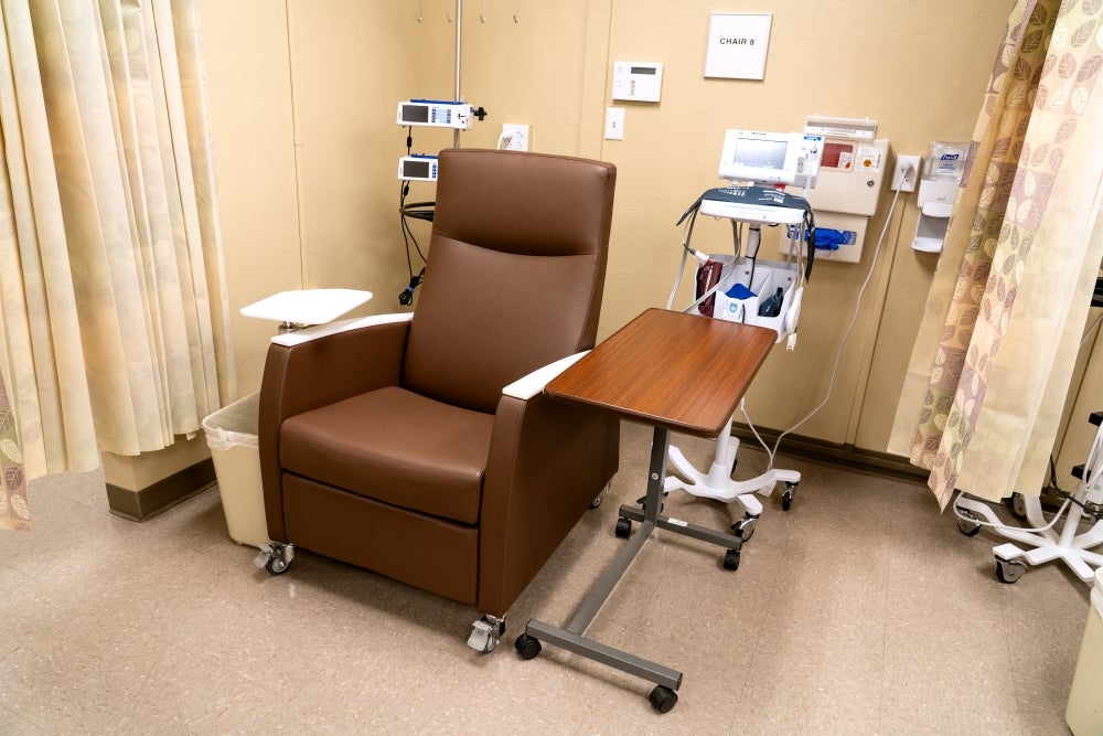 close up of one infusion chair station