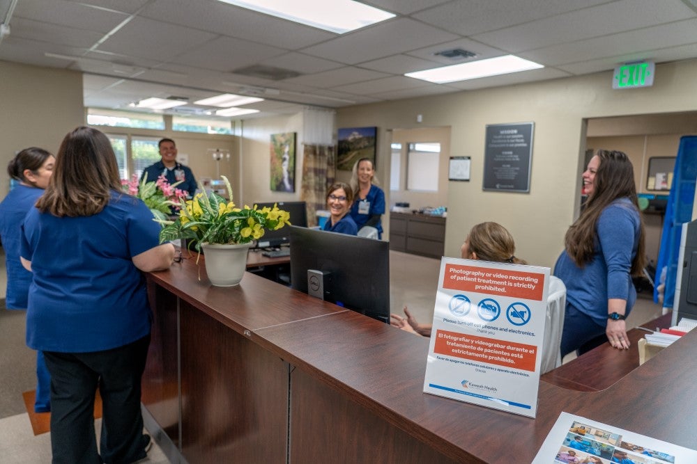 infusion center team having a team meeting 