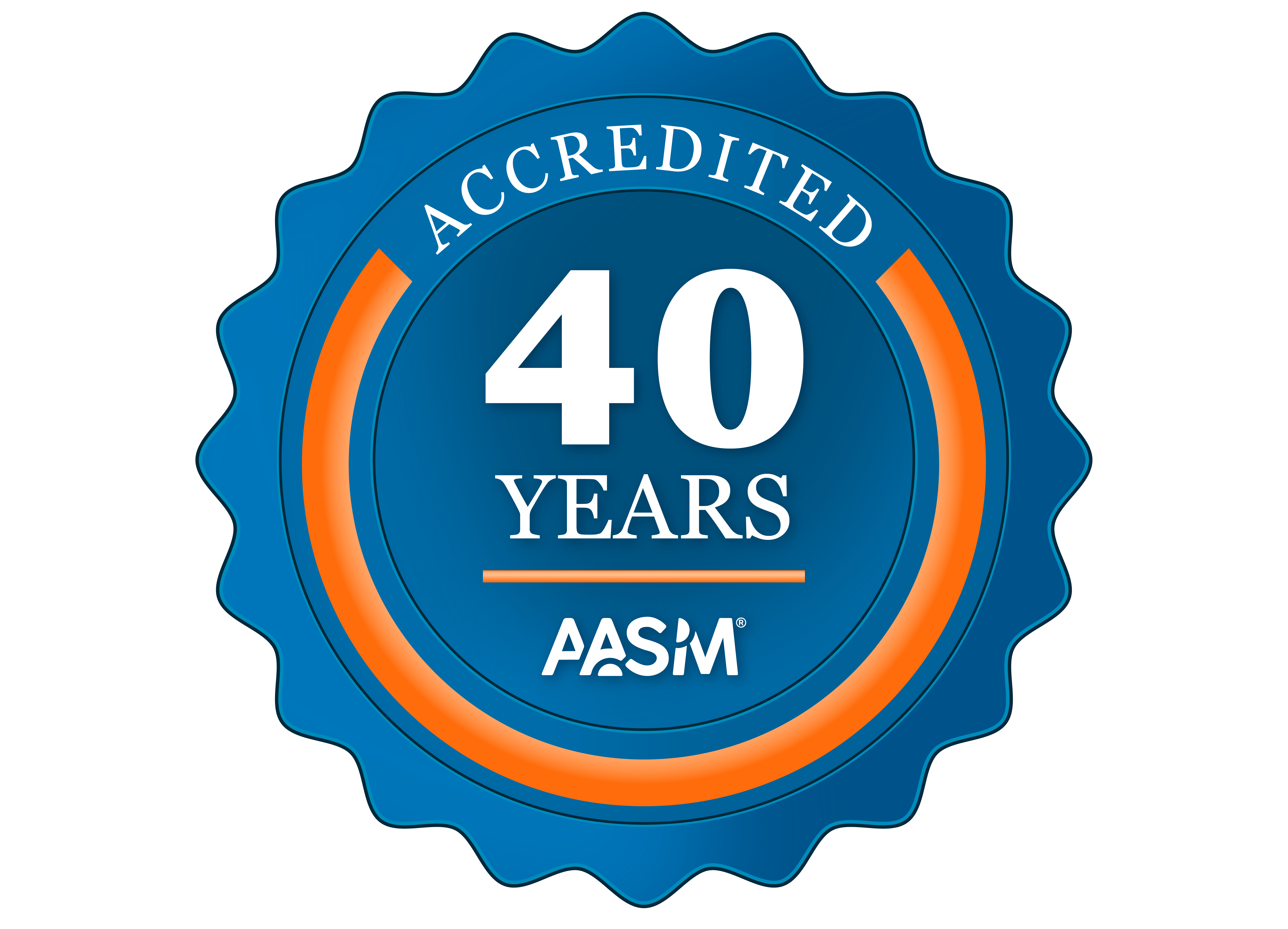 Badge showing 40 years of accreditation for the Sleep Center.