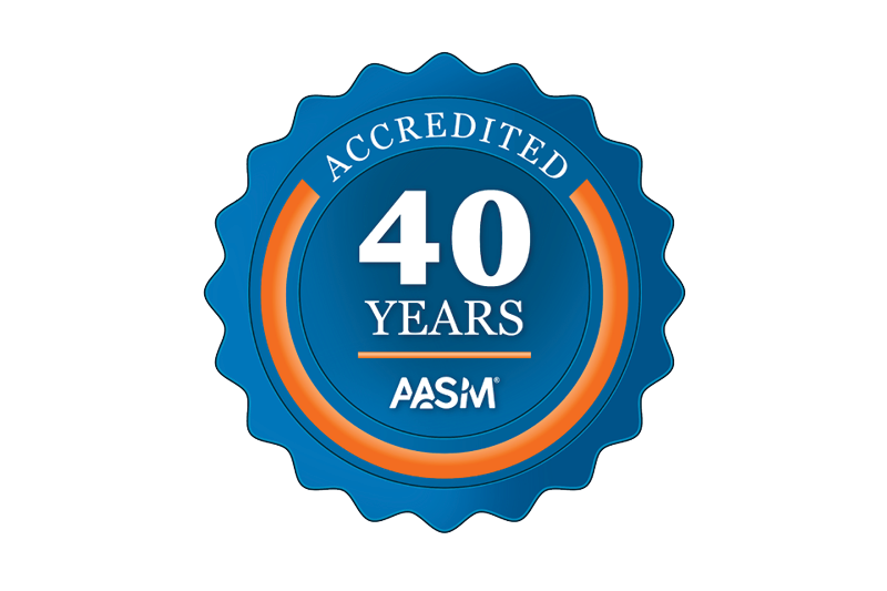 Badge showing 40 years of accreditation for the Sleep Center.