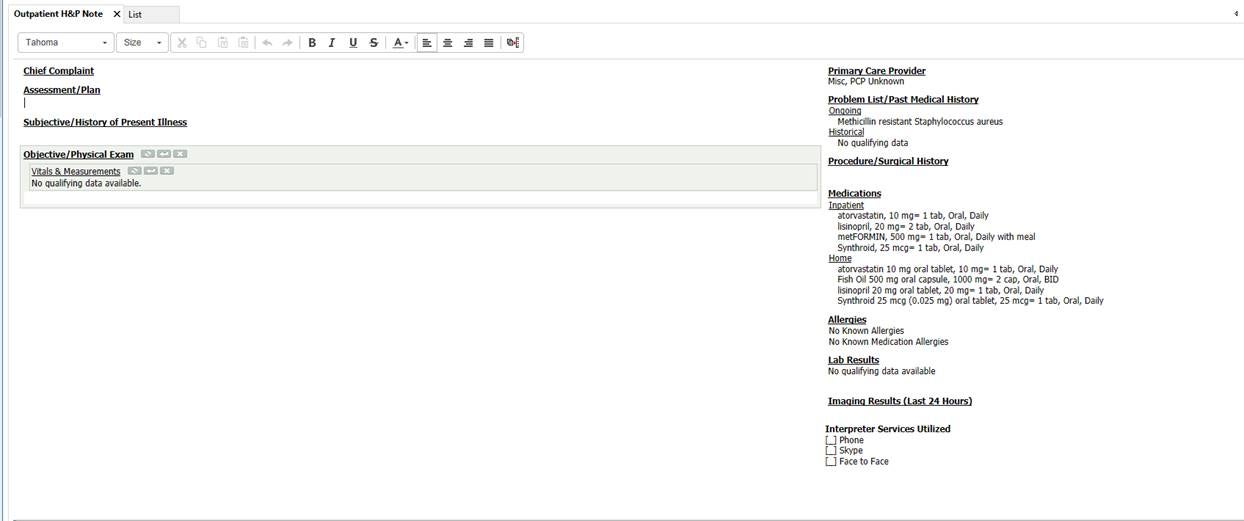 Outpatient H&P Note Example